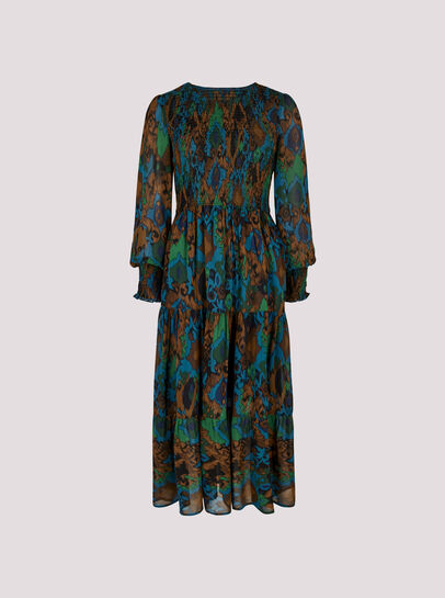 Ikat Chiffon Smocked Midi Dress