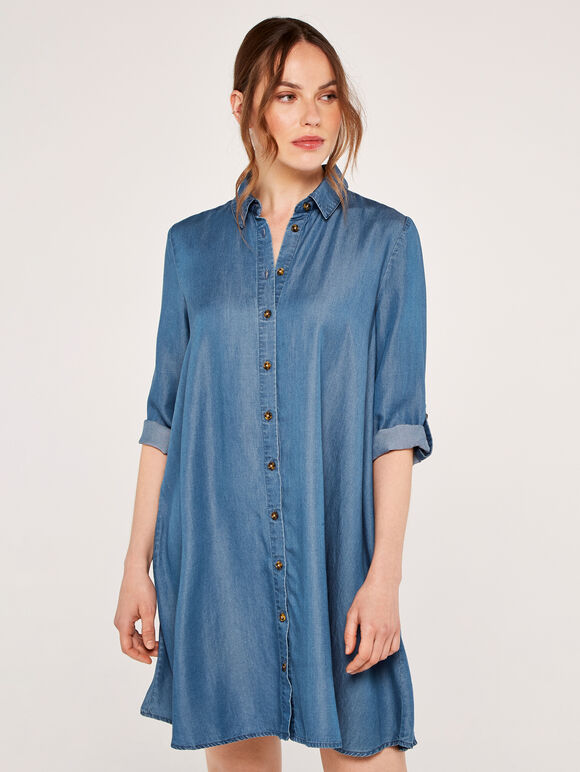 Denim Shirt Dress, Navy, large
