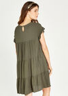 Ruffle Sleeve Detail Tiered Dress, Khaki, large