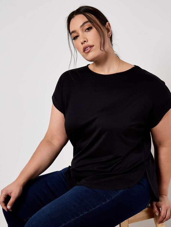 Curved Hem Jersey T-Shirt, Black, large