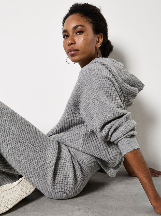 Waffle Knit Hooded Jumper, Grey, large
