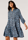 Leopard Print Swing Shirt Mini Dress, Blue, large