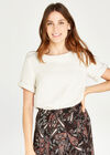 Boxy Short Sleeve Tweed Top, Cream, large