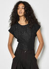 Shimmer Chevron Chiffon Top, Black, large