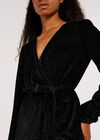 Glitter Velvet Wrap Mini Dress, Black, large