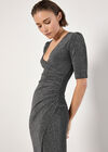 Foil Sparkle Ruched Midi Dress, Black, large