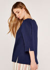 Triple Button Asymmetric Top, Navy, large