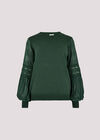 Contrast Chiffon Sleeves Jumper, Green, large