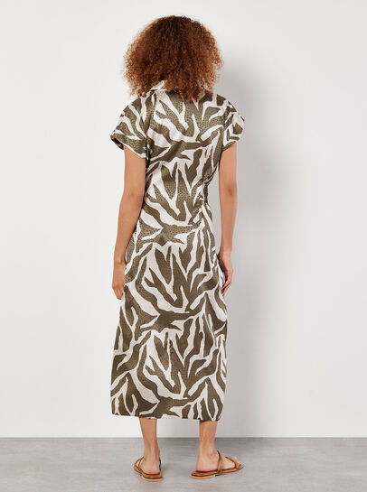 Textured Satin Zebra Print Midi Dress