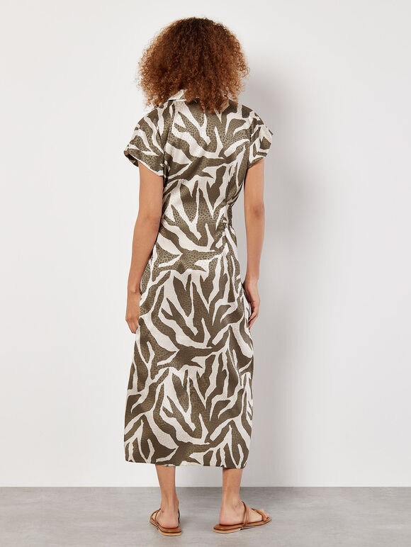 Textured Satin Zebra Print Midi Dress, Khaki, large