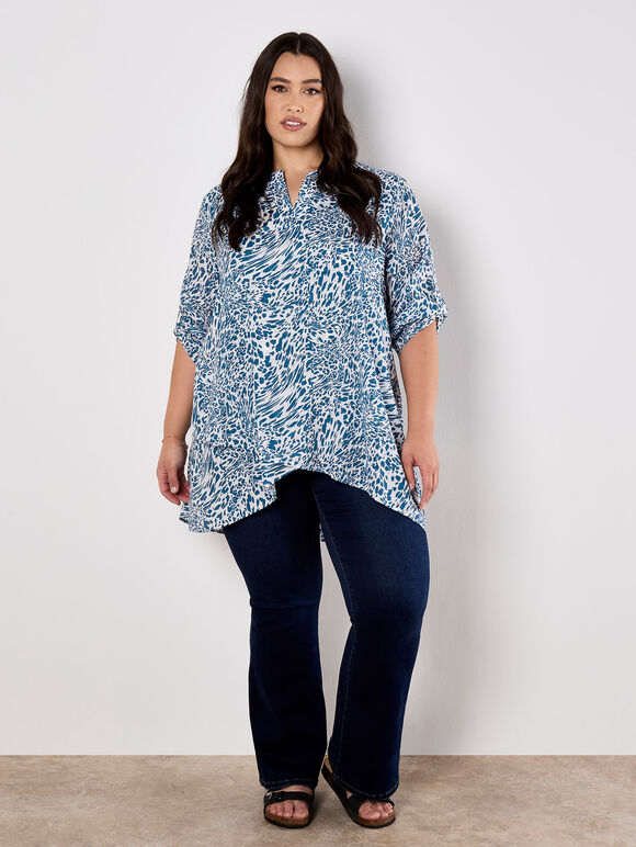 Mixed Animal Print Layered Blouse, White, large