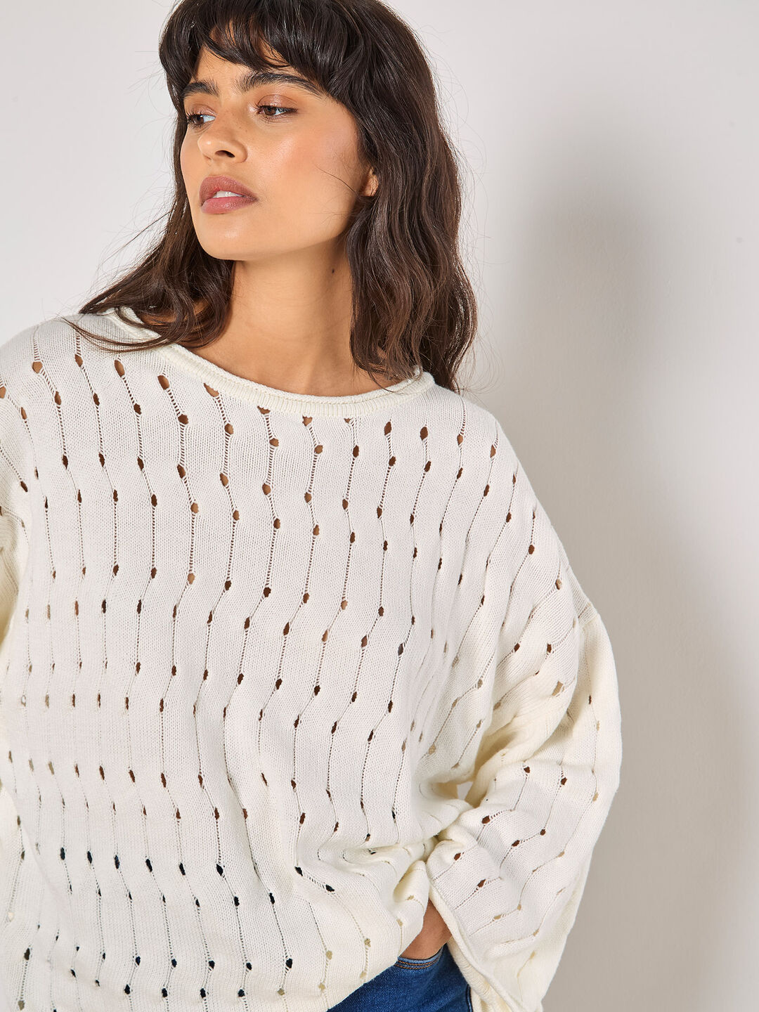 Pointelle Knit Bell Sleeve Jumper