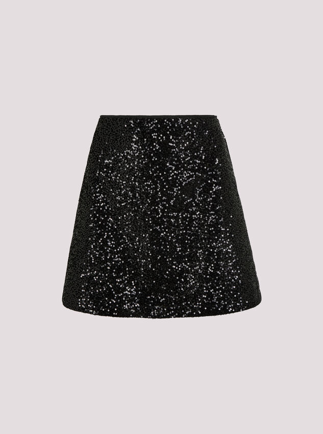Velvet Sequin A-Line Mini Skirt, Black, large