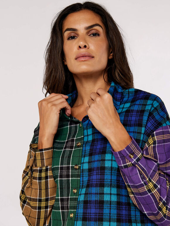 Multi Checked Flannel Shirt, Blue, large