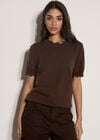 Scallop Knitted T-Shirt, Brown, large