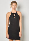 Bow Detail Fitted A-Line Mini Dress, Black, large