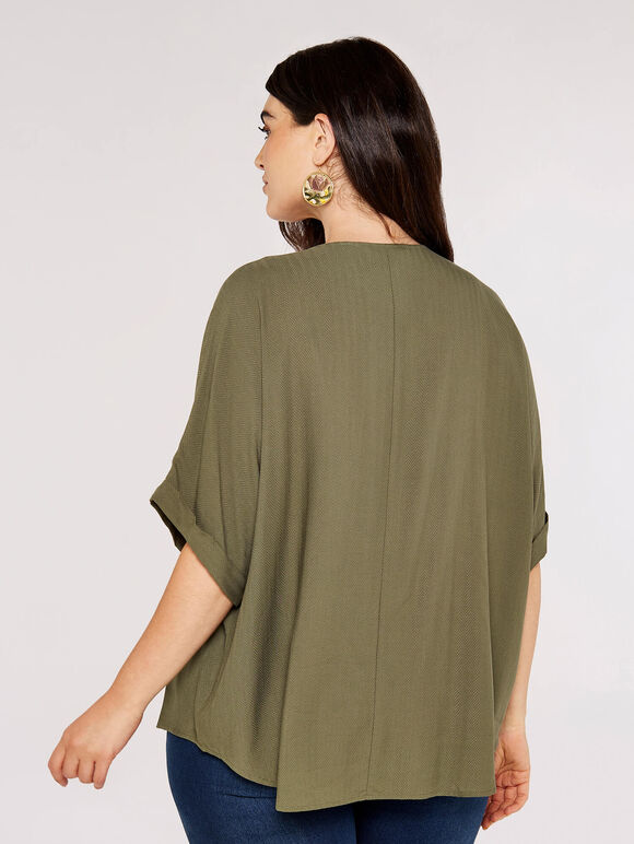 Chevron V Neck Top, Khaki, large