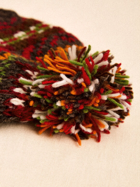 Hand-Knitted Stripe Beanie Hat, Assorted, large