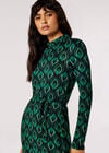 Peacock Print  Knit Midi Dress, Green, large