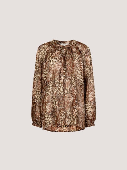 Patchwork Feather Print Chiffon Top