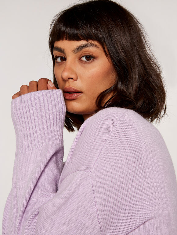 Chunky Mock Neck Jumper, Lilac, large
