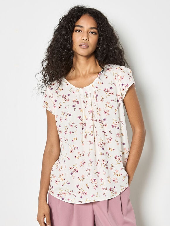 Ditsy Floral Lightweight Top, Cream, large