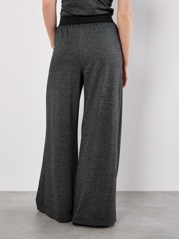 Mini Dogtooth Soft Wide Leg Trousers, Dark Grey - Charcoal, large
