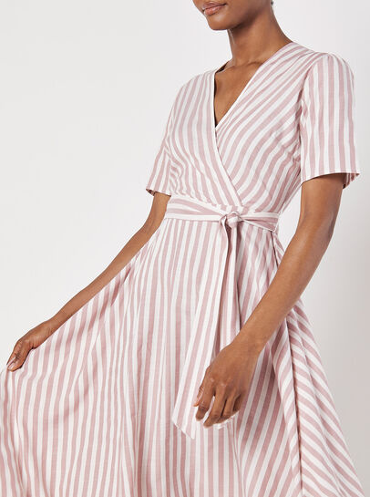 Stripe Wrap Hanky Hem Midi Dress