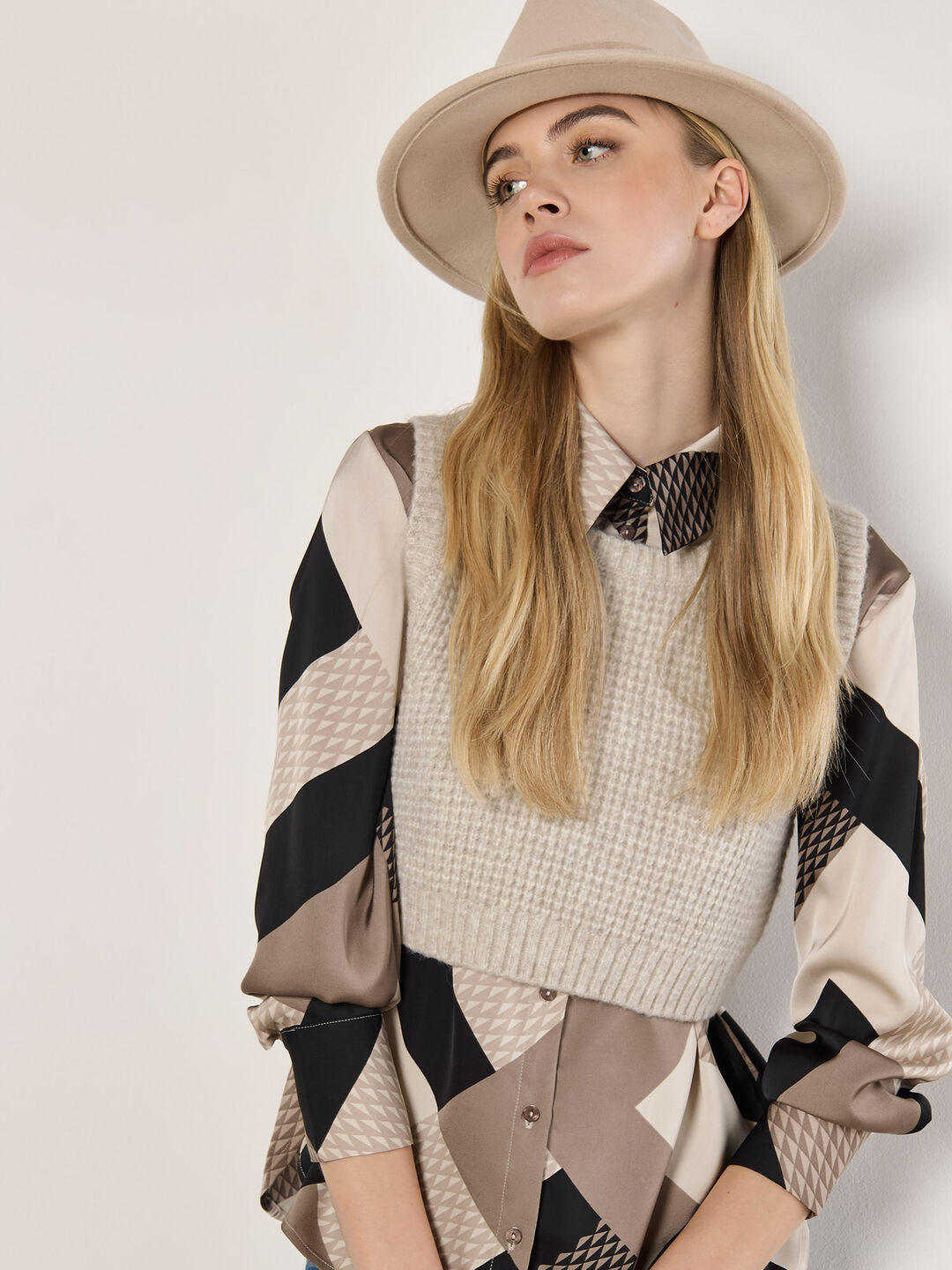 Geo Print Satin Shirt