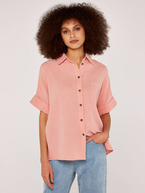 Oversized Cotton Shirt, Pink, large