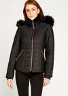 Fur Trim Puffer Jacket, Black, large