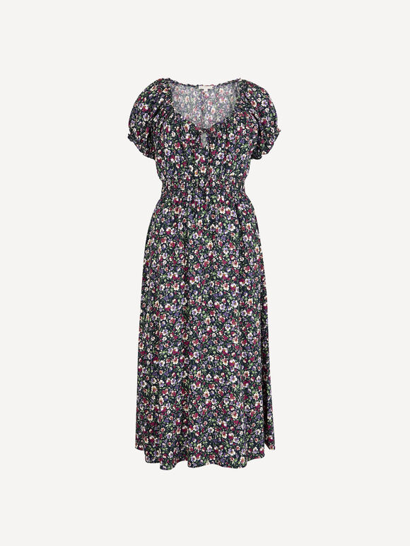 Ditsy Floral Milkmaid Midi Dress, Purple, large