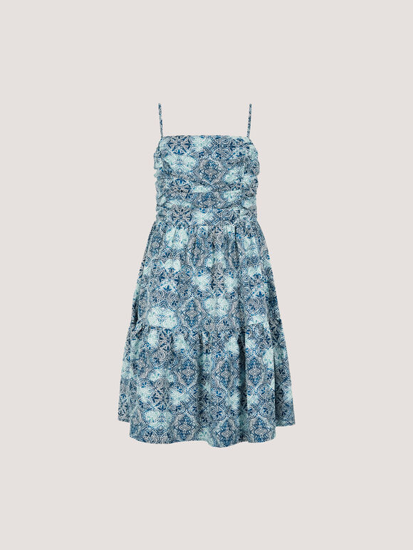 Batik Tile Print Cami Mini Dress, Teal, large