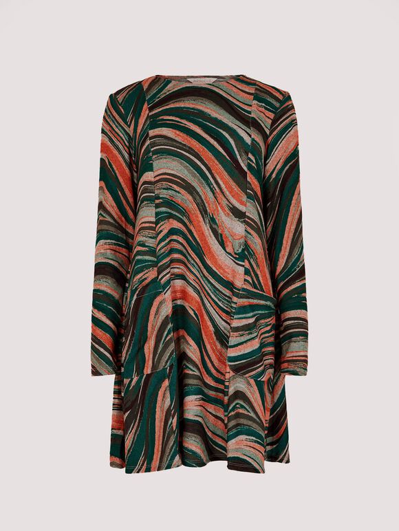 Swirl Jersey Knit Swing Mini Dress, Orange, large