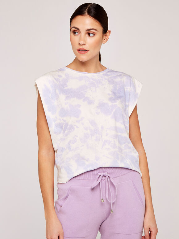 Retro Tie Dye Cropped Sleeveless Tee, Lilac, large