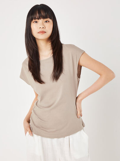 Side Pleat Cotton T-Shirt