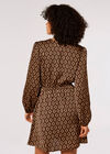 Geometric Satin Wrap Mini Dress, Brown, large