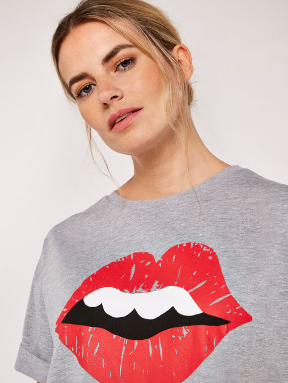 Lips And Teeth Graphic T-Shirt, Grey, large