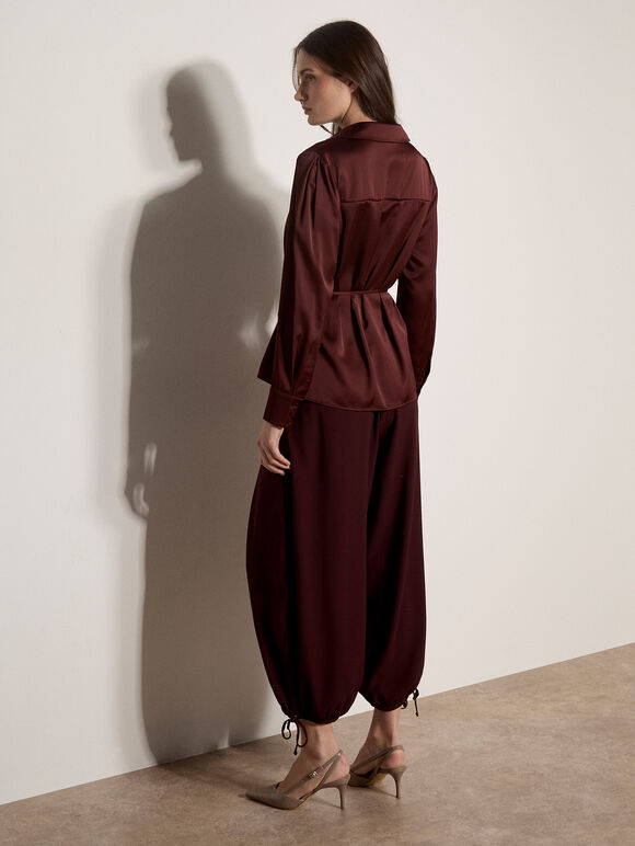 Soft Satin Shirt, Burgundy, large