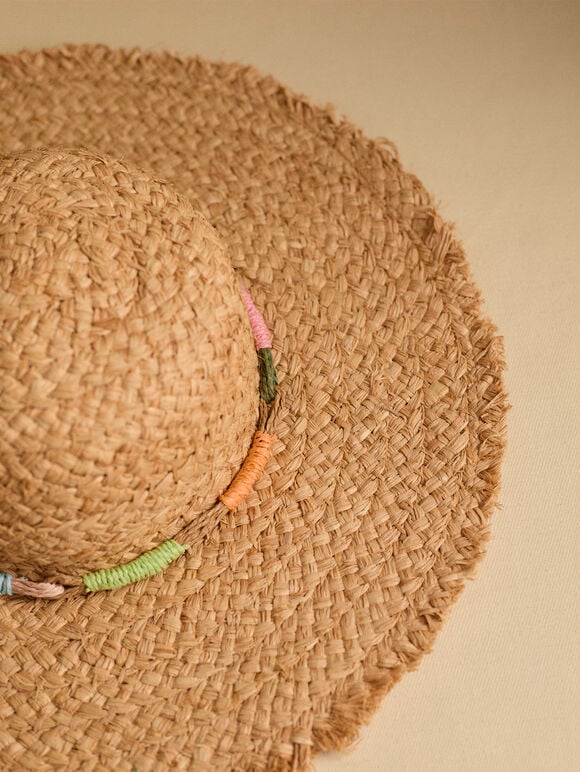Wide Brim Straw Hat, Stone, large