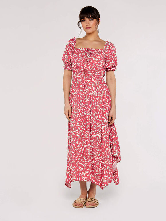 Sarasa Milkmaid Midi Dress, Pink, large