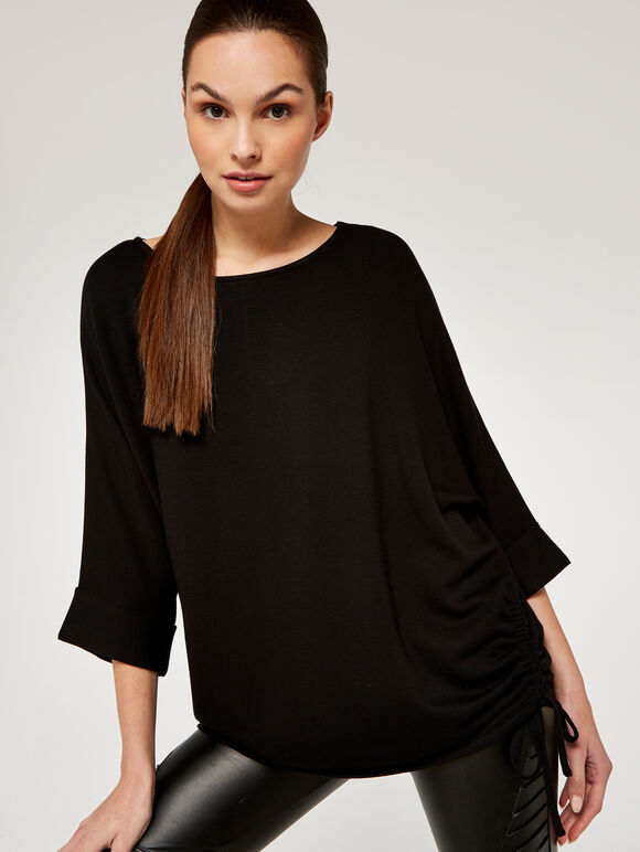 Oversized Drawstring Top, Black, large