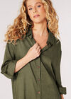 Oversized Linen Blend Shirt Mini Dress, Khaki, large