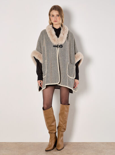 Heritage Texture Faux Fur Lined Cape