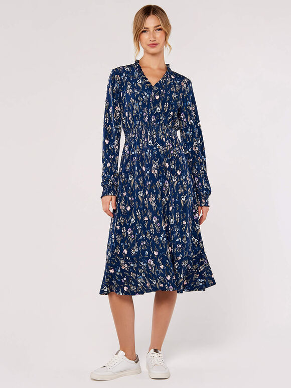 Meadow Floral  Midi Dress, Navy, large