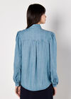 Balloon Sleeve Denim Shirt, Blue, large