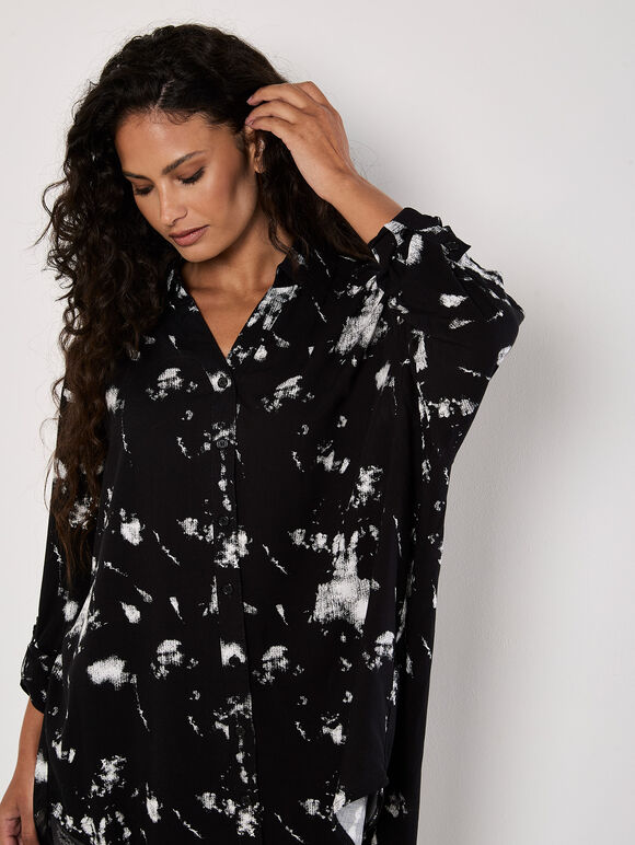Paint Print Oversized Tunic Top, Black, large