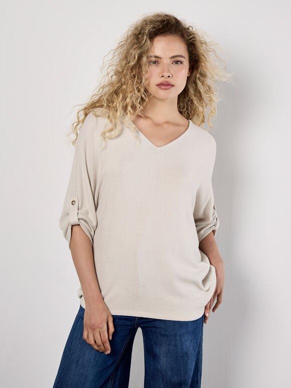 Soft Touch Oversized Batwing Top, Stone, large
