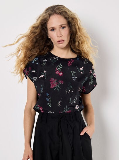 Botanical Floral Print Woven T-Shirt
