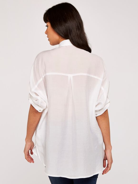 Roll Sleeve Shirt, White, large